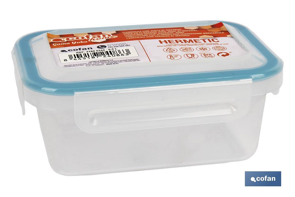FIAMBRERA AZUL RECTANGULAR CON JUNTA BI-MATERIA MODELO YUBA 0,5 L (PACK: 1 UDS) FIAMBRERA AZUL RECTANGULAR CON JUNTA BI-MATERIA MODELO YUBA 0,5 L (PACK: 1 UDS)