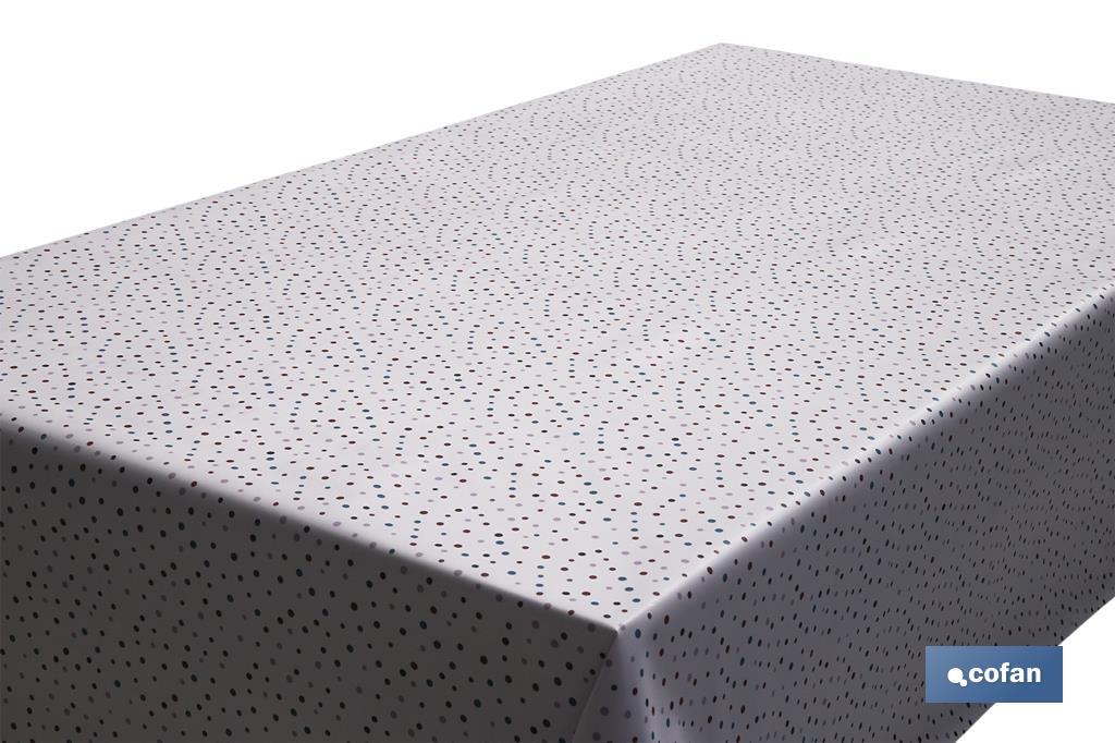 Rollo de mantel antimanchas de estampado digital con diseño con puntos | 50 % algodón y 50 % PVC | Medidas: 1,40 x 25 m